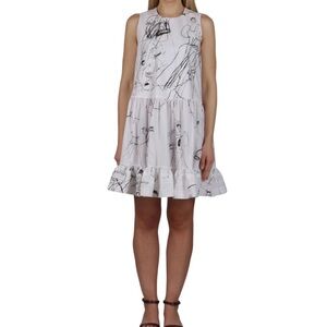 Alexander McQueen White Cotton Print Babydoll Dress